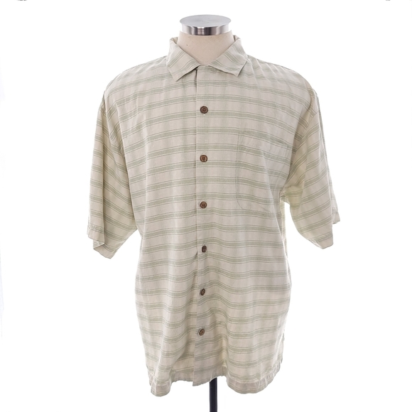 Tommy Bahama Other - Tommy Bahama Mens XL Green Striped Button Up Short Sleeve Shirt